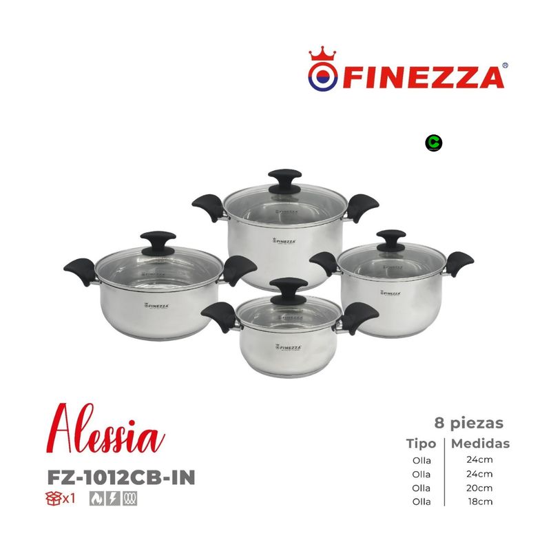 FINEZZA - Juego de Ollas 8 Piezas Acero inoxidable Alessia Fz-1012CB-IN