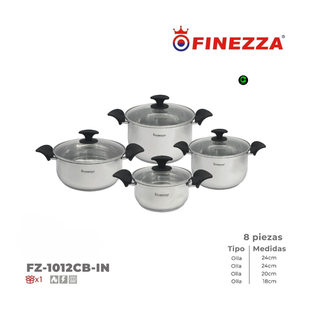 FINEZZA - Set de Ollas de Acero inoxidable Alessia Fz-1012CB-IN