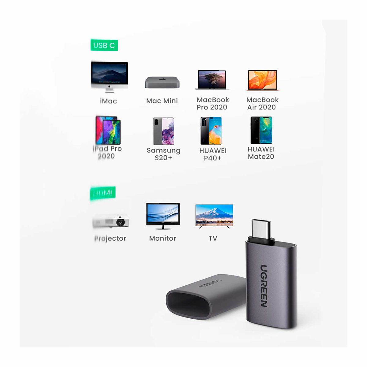 UGREEN - Adaptador Ugreen USB-C a HDMI MH 4K 60Hz Gray US320 70450