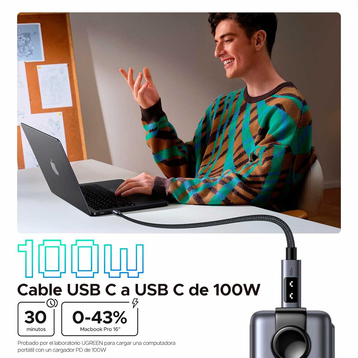 UGREEN - Cable Ugreen USB-C a USB-C PD MM Carga Rápida Led 100W 1M L509-35501