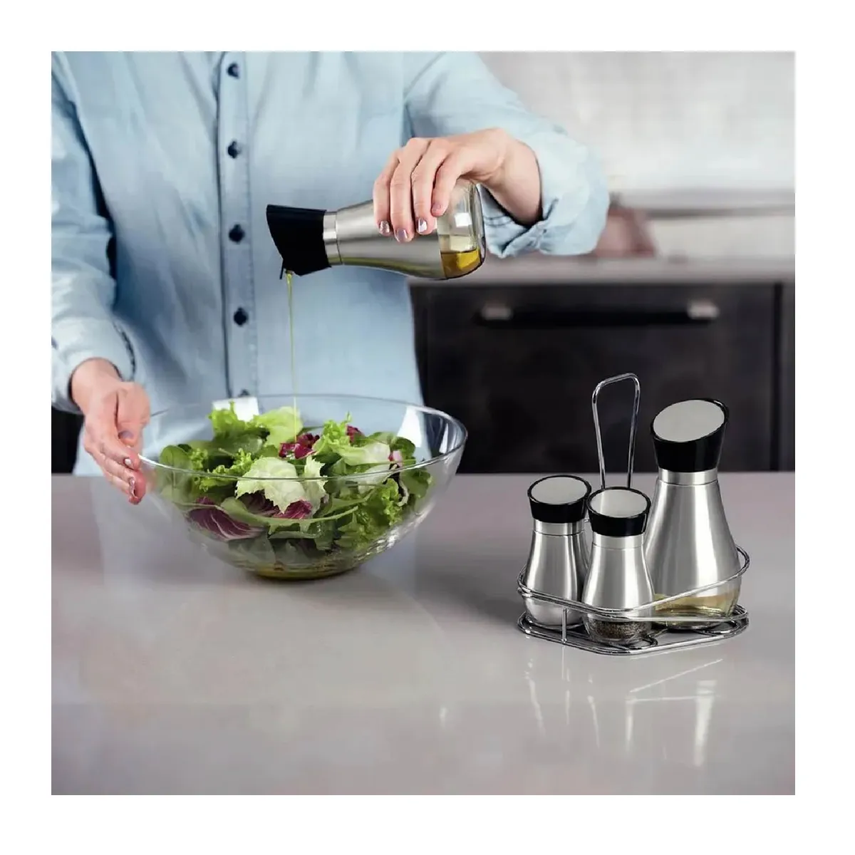 TRAMONTINA - Set de dispensadores  TRAMONTINA de Aceite Vinagre Sal y Pimienta