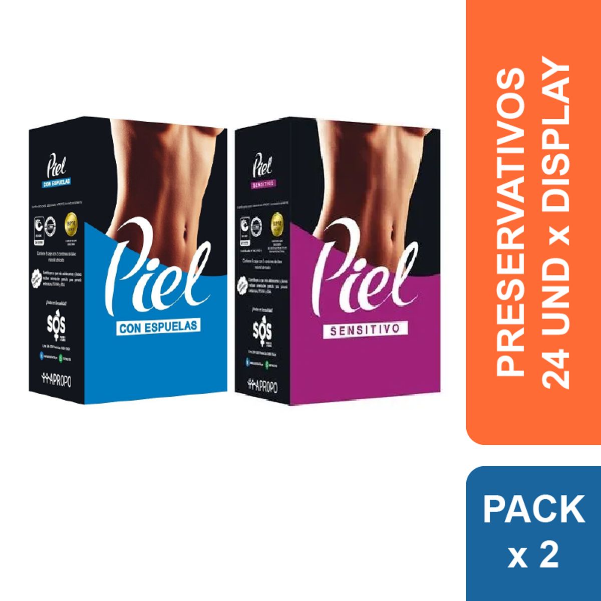 PIEL - Preservativos Piel con Espuelas + Sensitivo x 48 und.