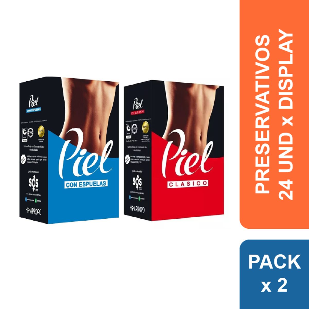 PIEL - Preservativos Piel con Espuelas + Clásico x 48 und.