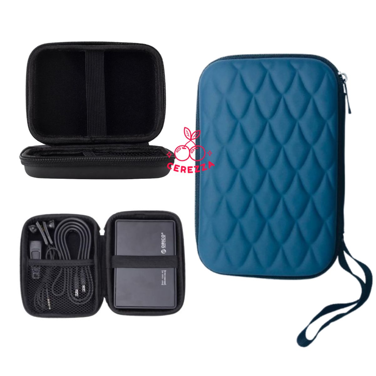 GENERICO - ESTUCHE ANTI GOLPES PARA DISCO DURO EXTERNO 2.5 CON CIERRE AZUL COCOS