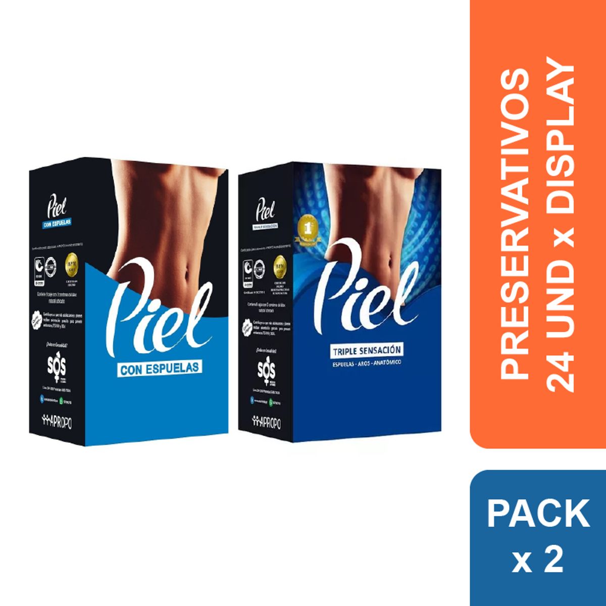 PIEL - Preservativos Piel con Espuelas + Triple Sensación x 48 und.