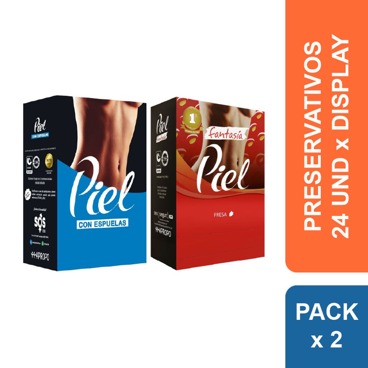 PIEL - Preservativos Piel con Espuelas + Fresa x 48 und.