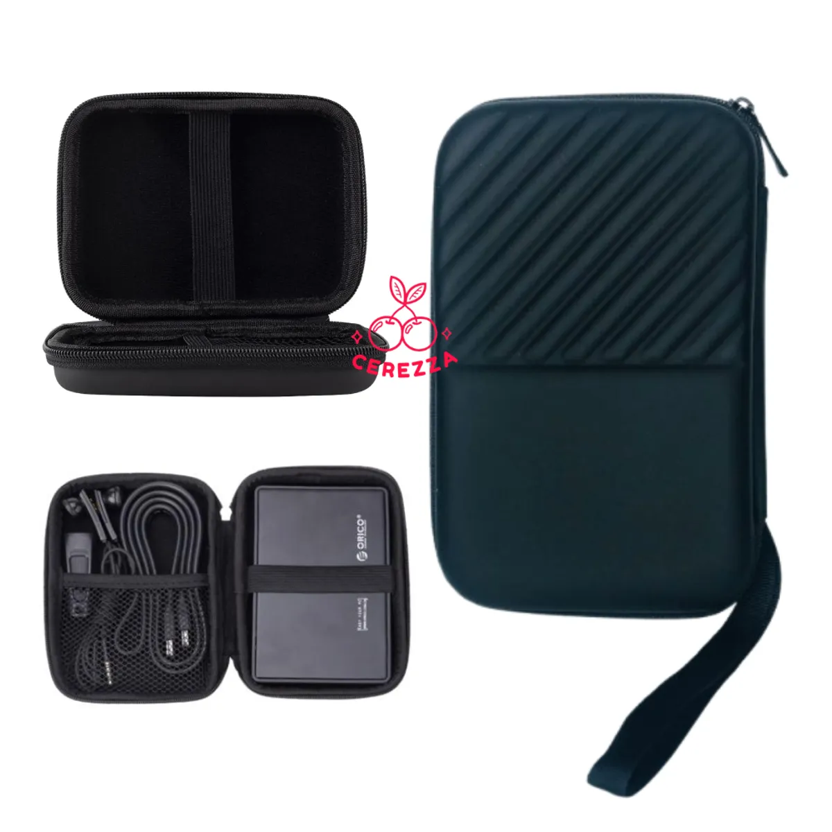 GENERICO - ESTUCHE ANTI GOLPES PARA DISCO DURO EXTERNO 2.5 CON CIERRE NEGRO RAYAS