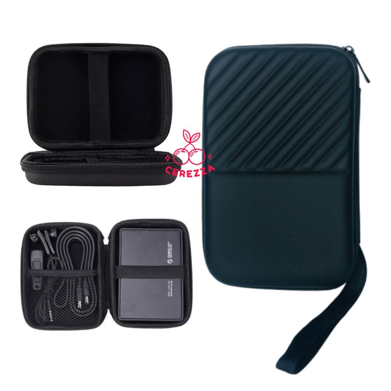 GENERICO - ESTUCHE ANTI GOLPES PARA DISCO DURO EXTERNO 2.5 CON CIERRE NEGRO RAYAS