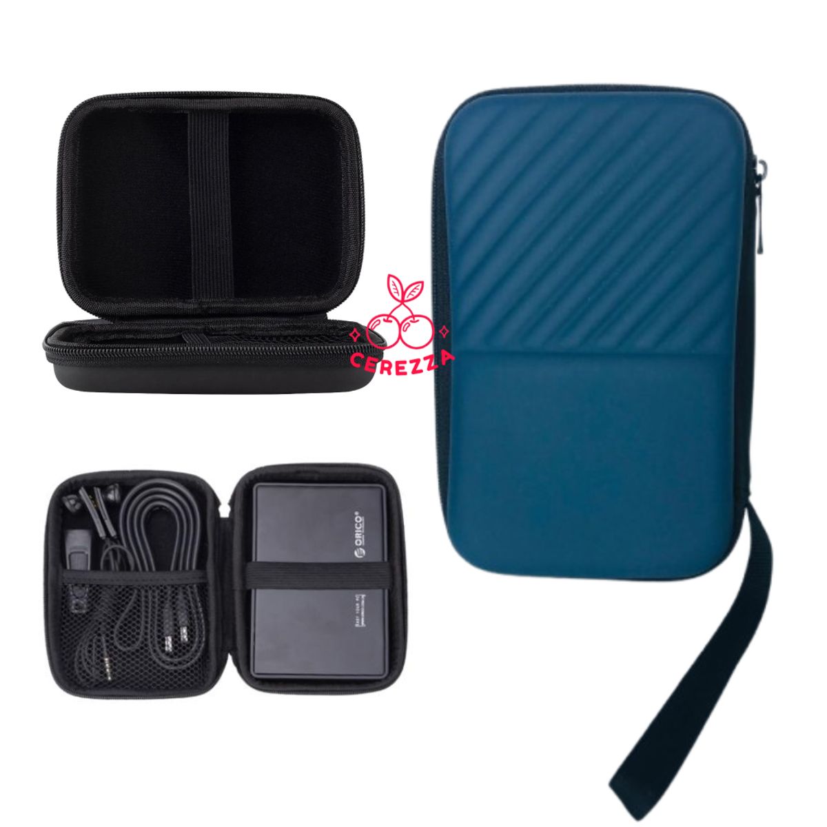 GENERICO - ESTUCHE ANTI GOLPES PARA DISCO DURO EXTERNO 2.5 CON CIERRE AZUL RAYAS