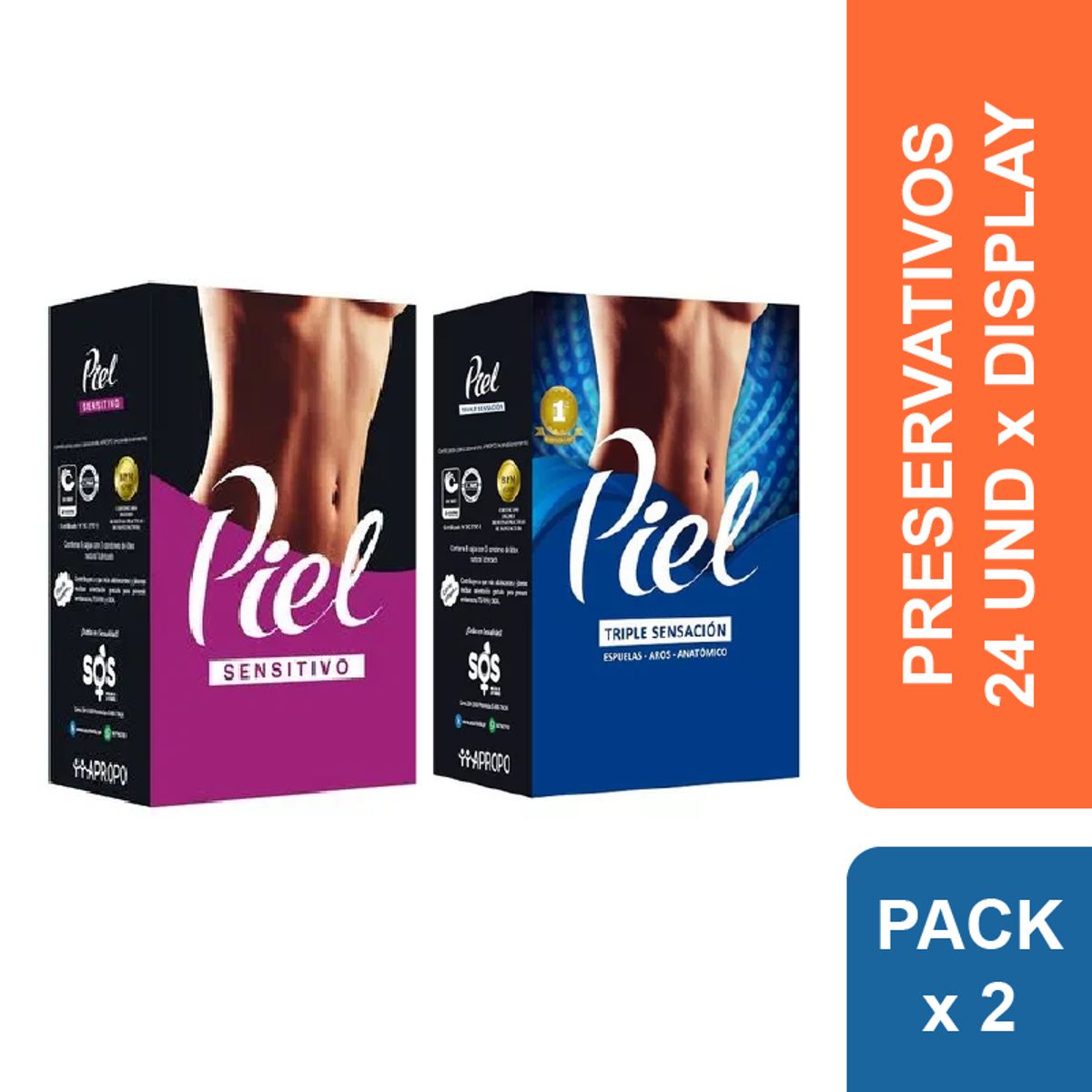 PIEL - Preservativos Piel Sensitivo + Triple Sensación x 48 und.