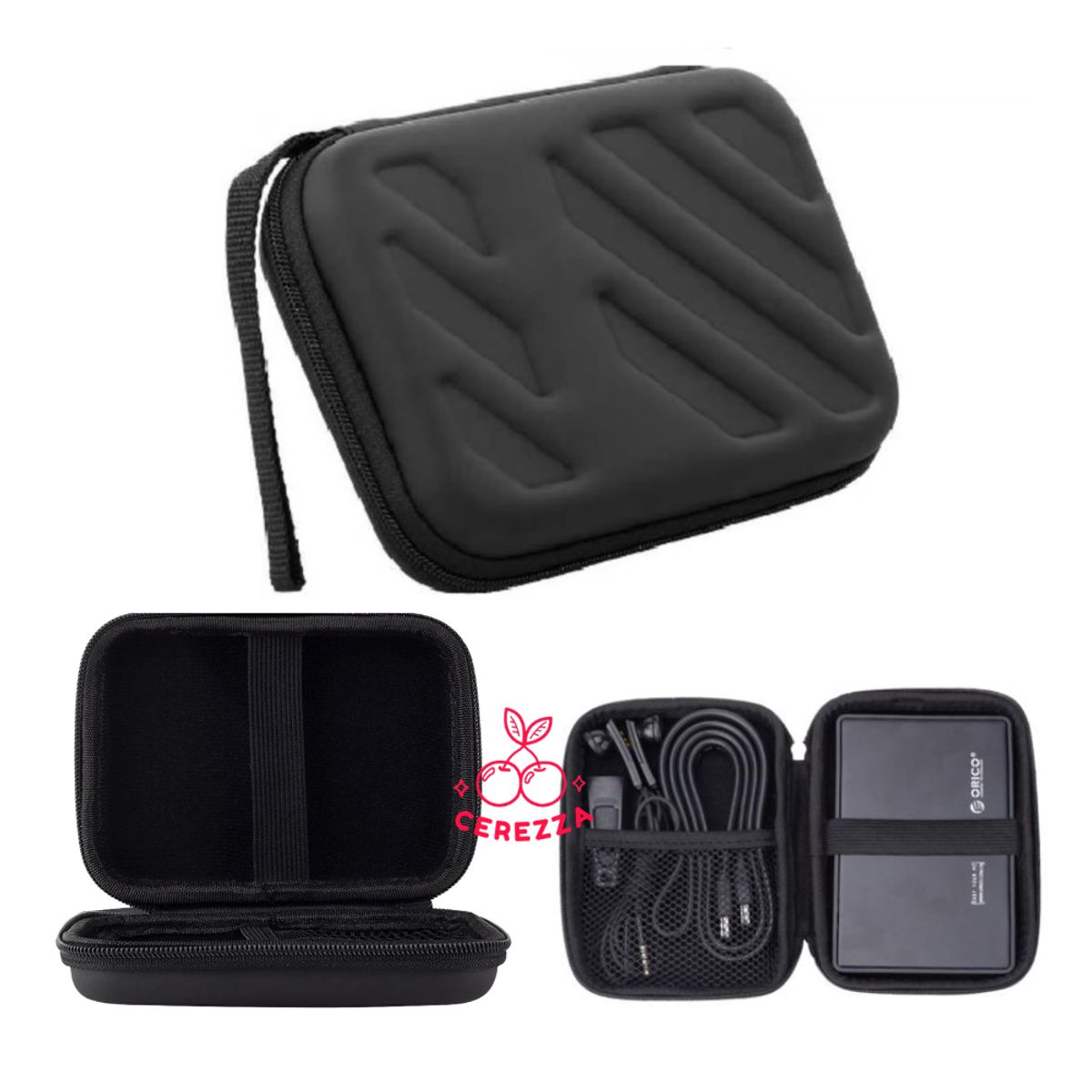 GENERICO - ESTUCHE ANTIGOLPES PARA DISCO DURO EXTERNO 2.5 CON CIERRE NEGRO CUADRO