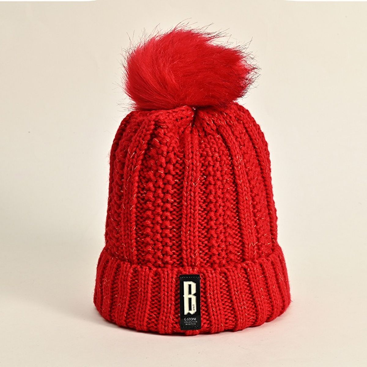 KAST PE - Beanie Briana Tejido con Brillos y Pompón  Rojo