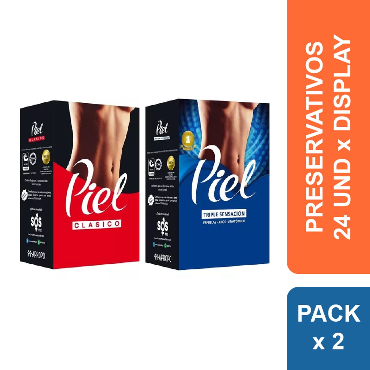 PIEL - Preservativos Piel Clásico + Triple Sensación x 48 und.