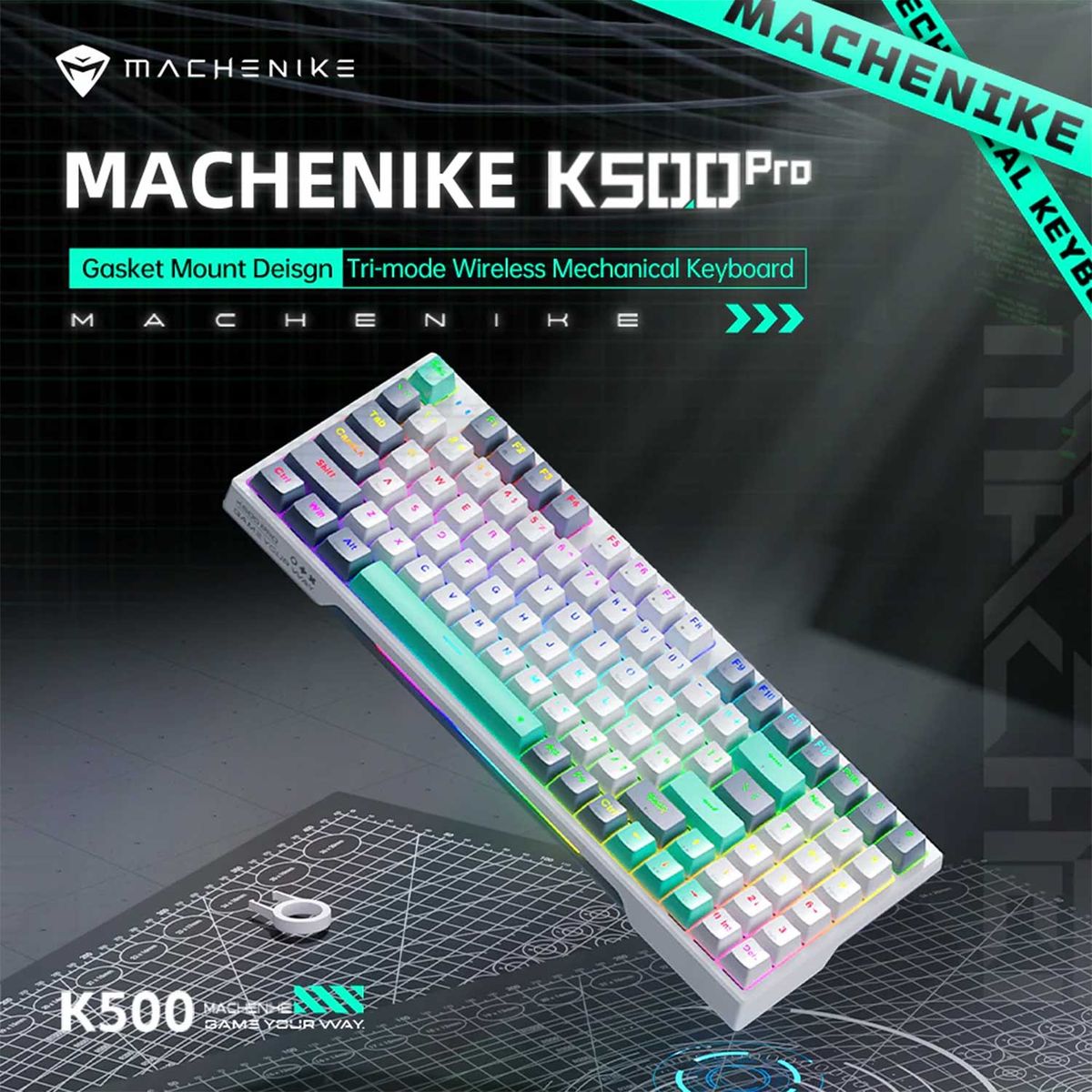 MACHENIKE - Teclado Gamer Machenike K500 Pro-B94 RGB Tri-modo BT Sp Gray