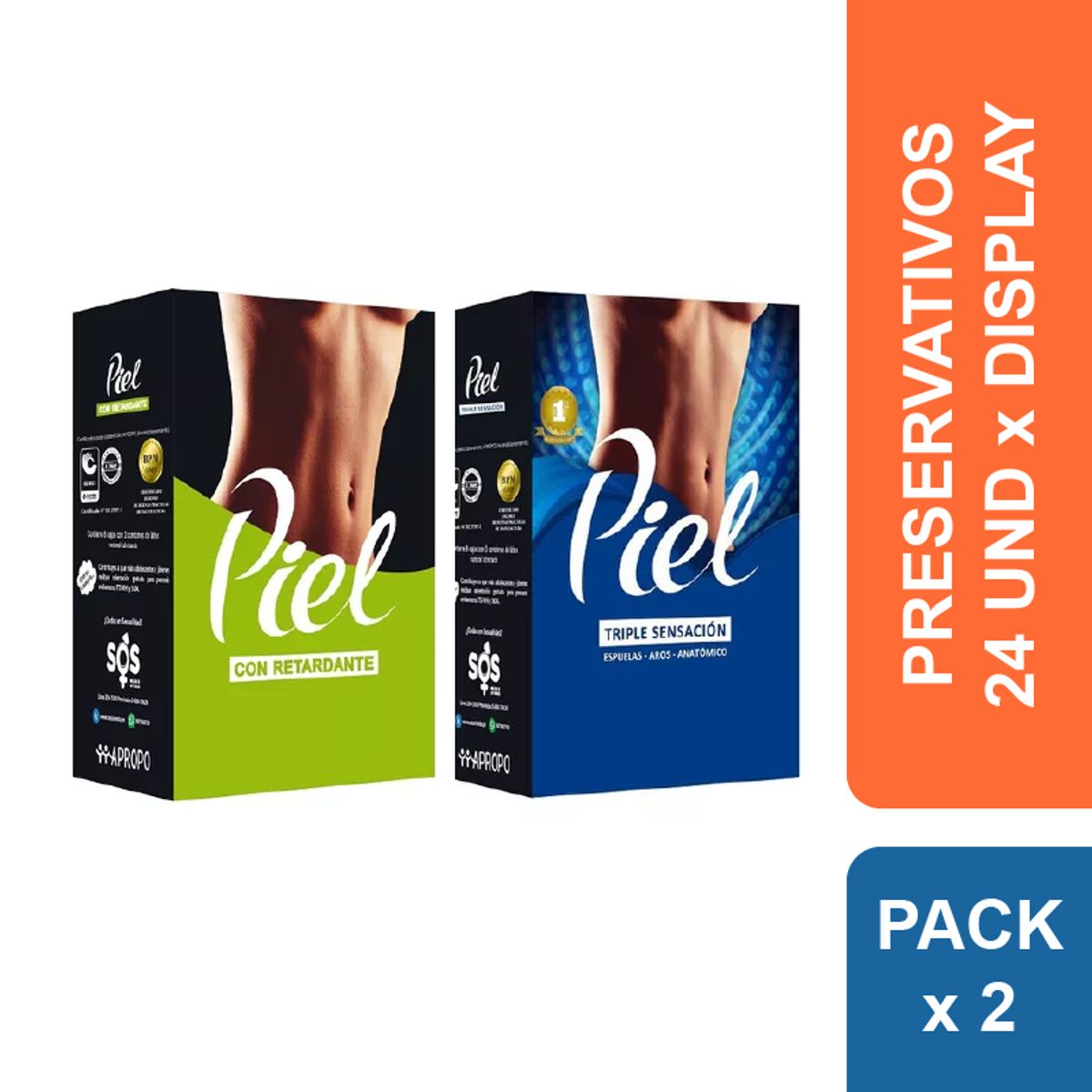 PIEL - Preservativos Piel Retardante + Triple Sensación x 48 und.