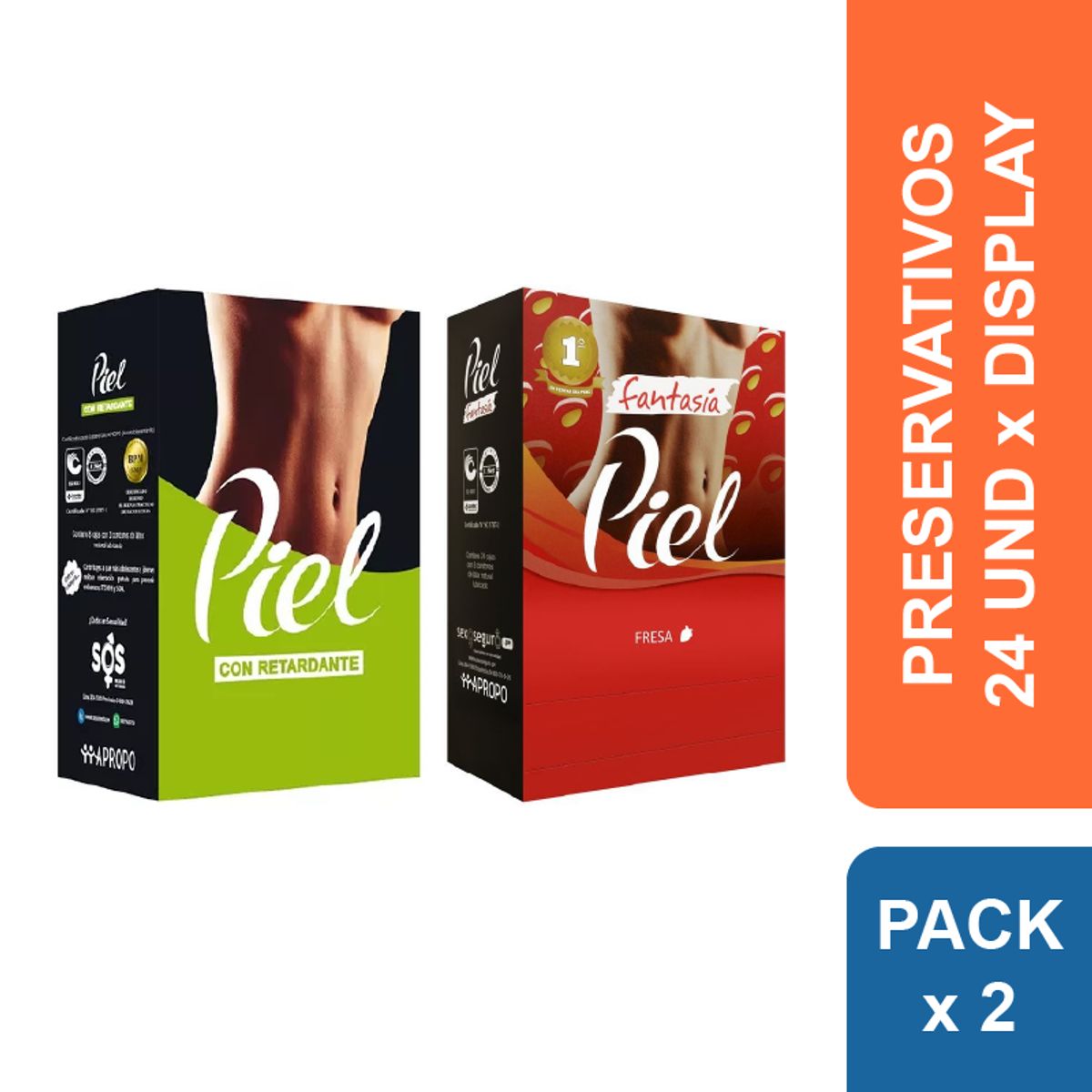 PIEL - Preservativos Piel Retardante + Fresa  Caja de 48 Condones