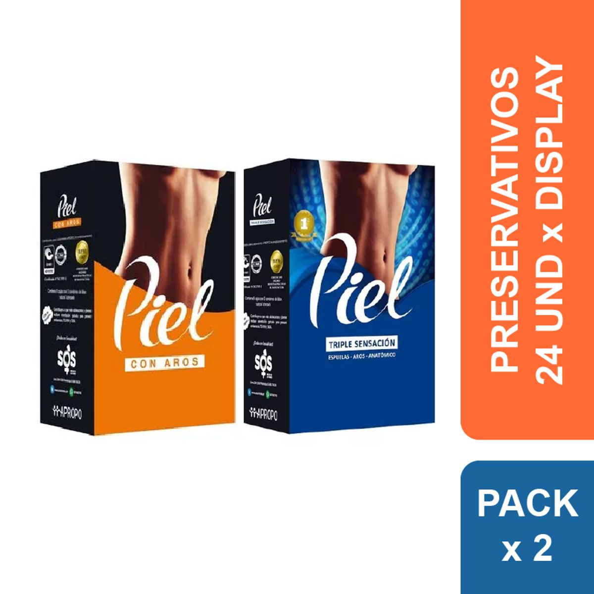 PIEL - Preservativos Piel Aros + Triple Sensación x 48 und.