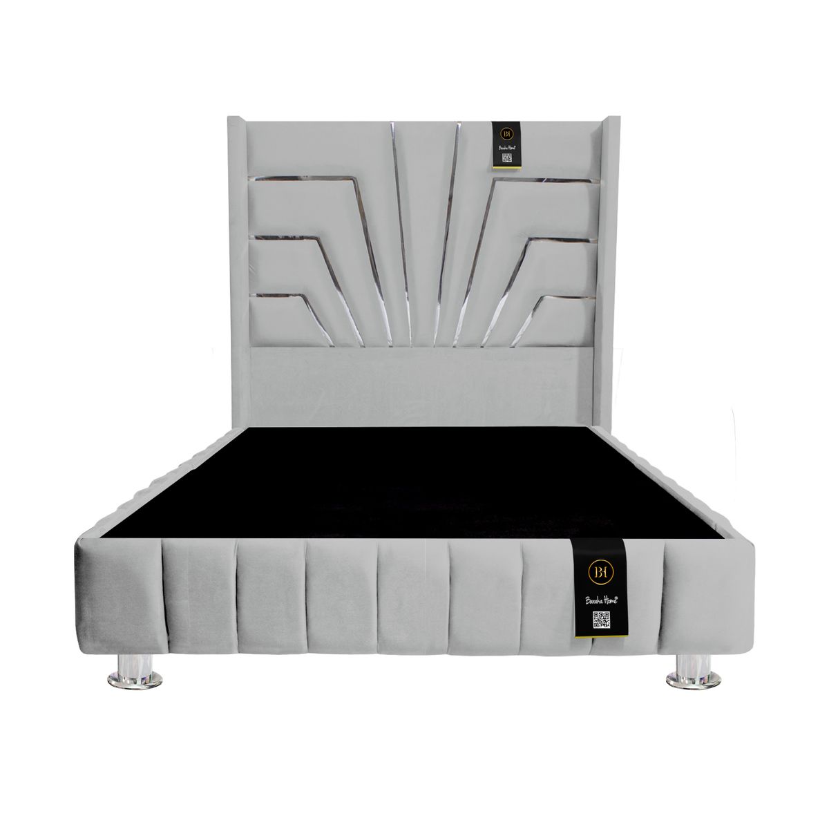 BARAKA HOME - Base de cama Encajonada + Cabecera Orleans + Puff 2 Plz - Gris Claro