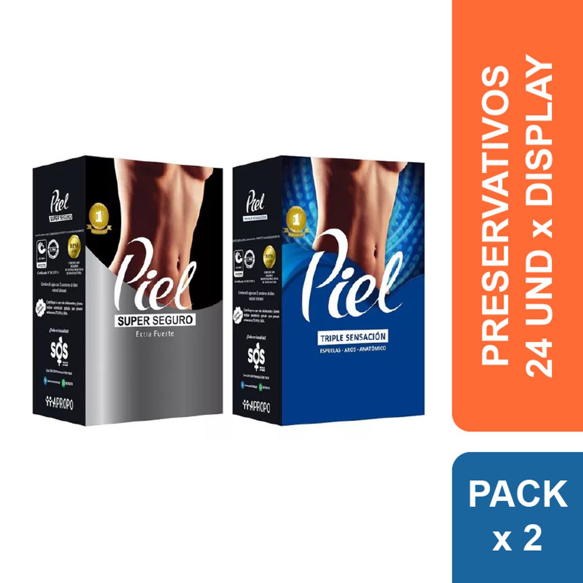 PIEL - Preservativos Piel Super Seguro + Triple Sensación x 48 und.