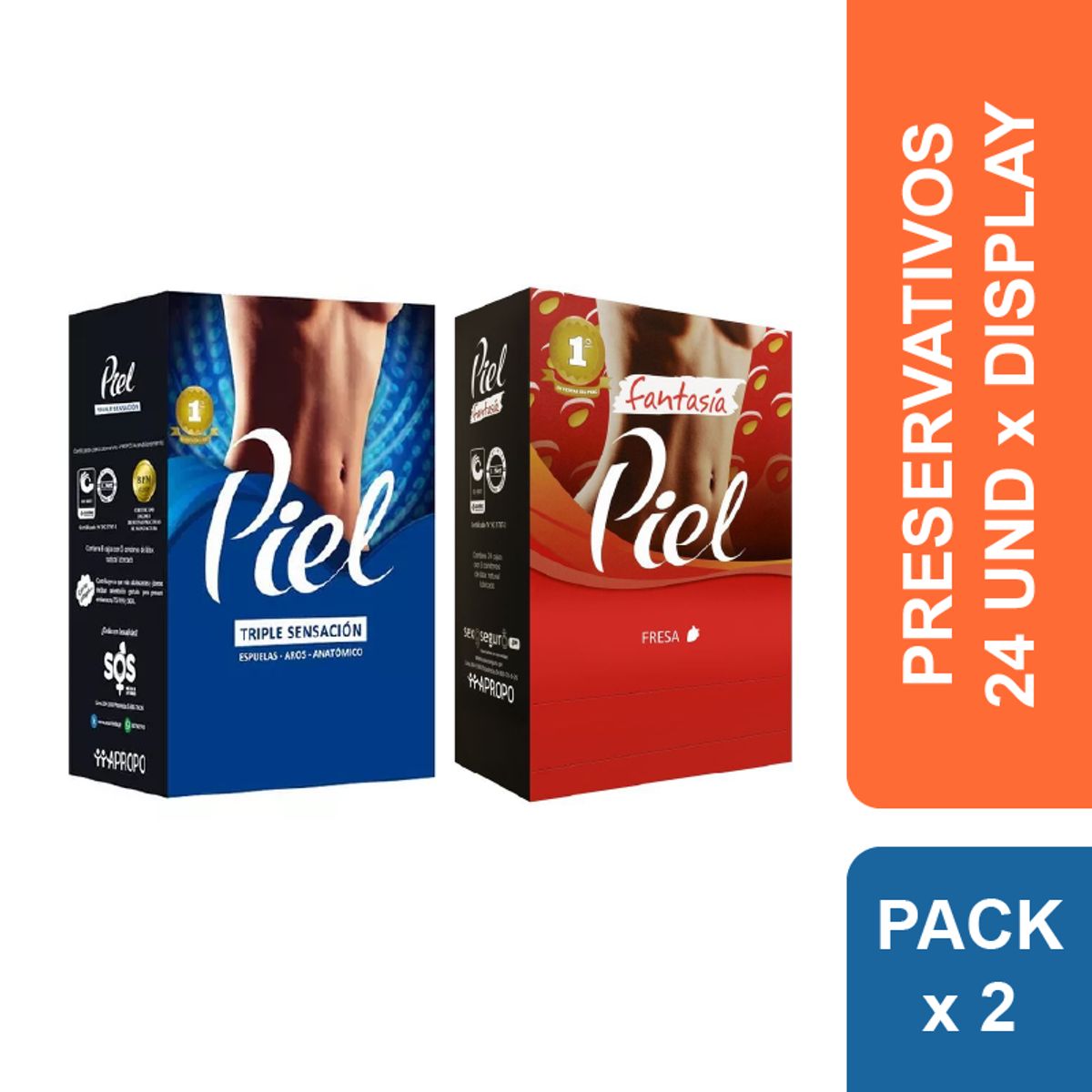 PIEL - Preservativos Piel Triple Sensación + Fresa x 48 und.