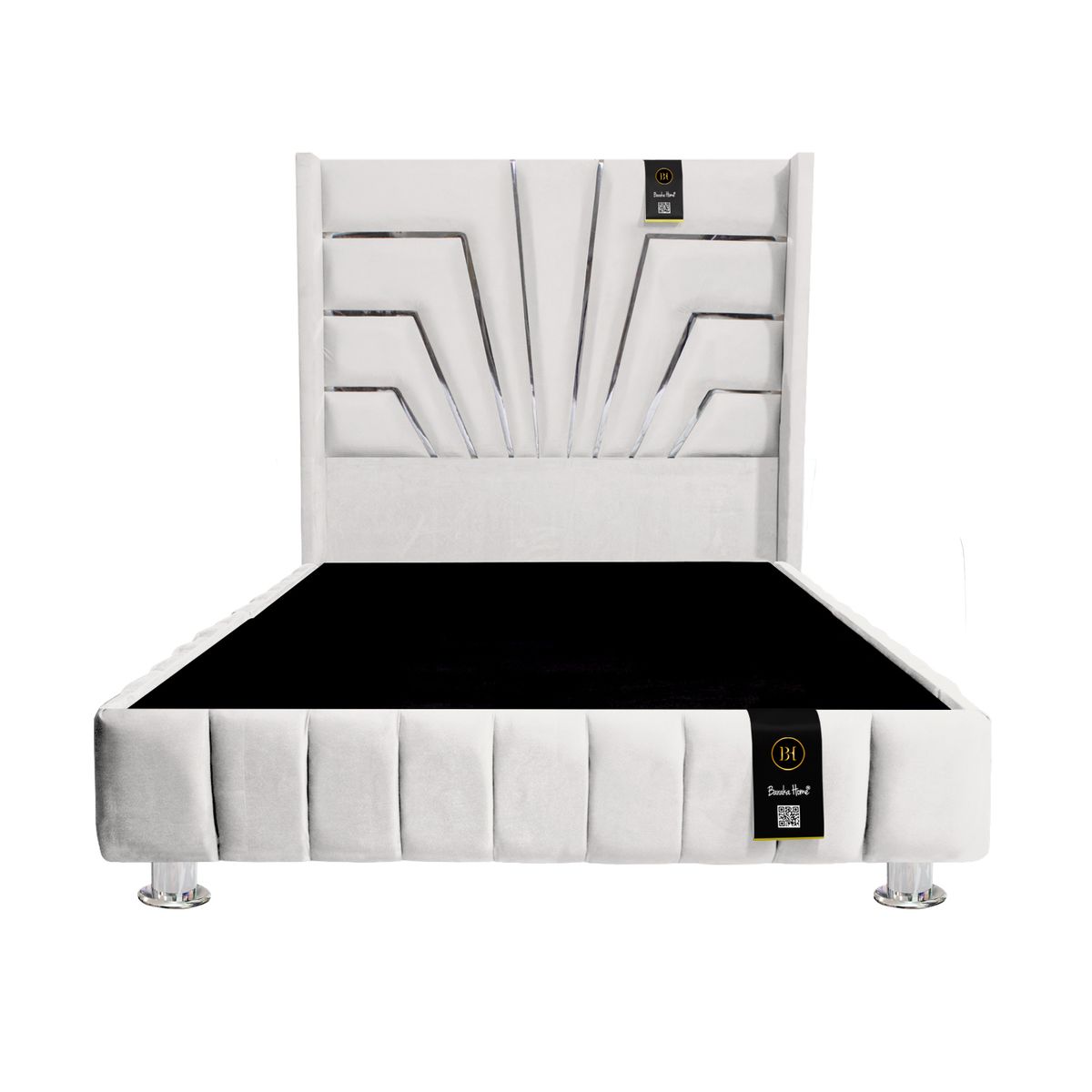 BARAKA HOME - Base de cama Encajonada + Cabecera Orleans + Puff 2 Plz - Ivory