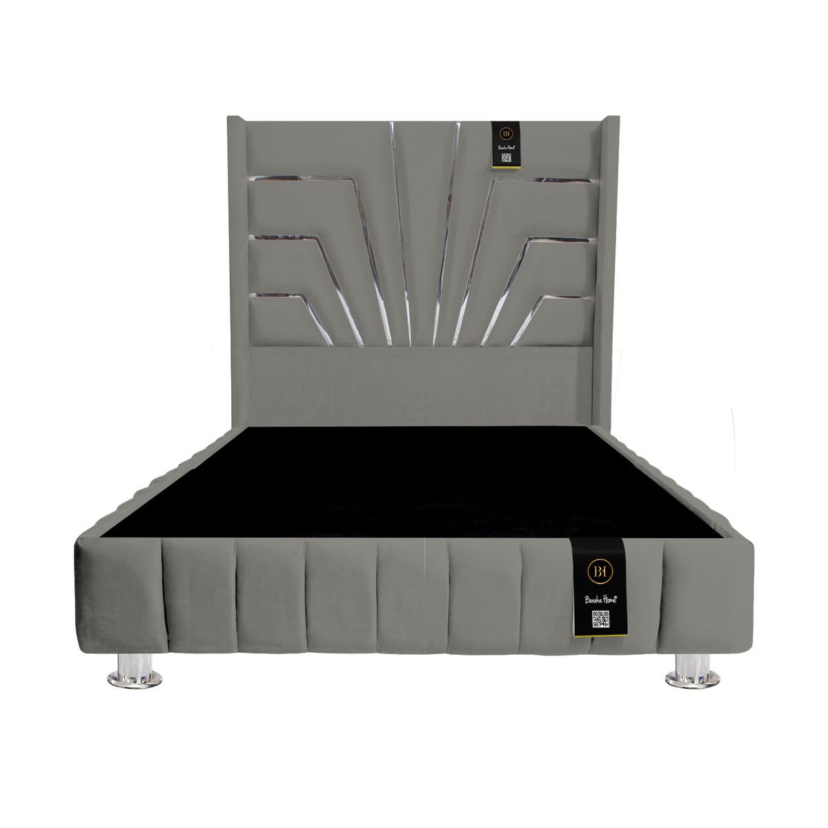 BARAKA HOME - Base de cama Encajonada + Cabecera Orleans + Puff 2 Plz - Gris Oscuro