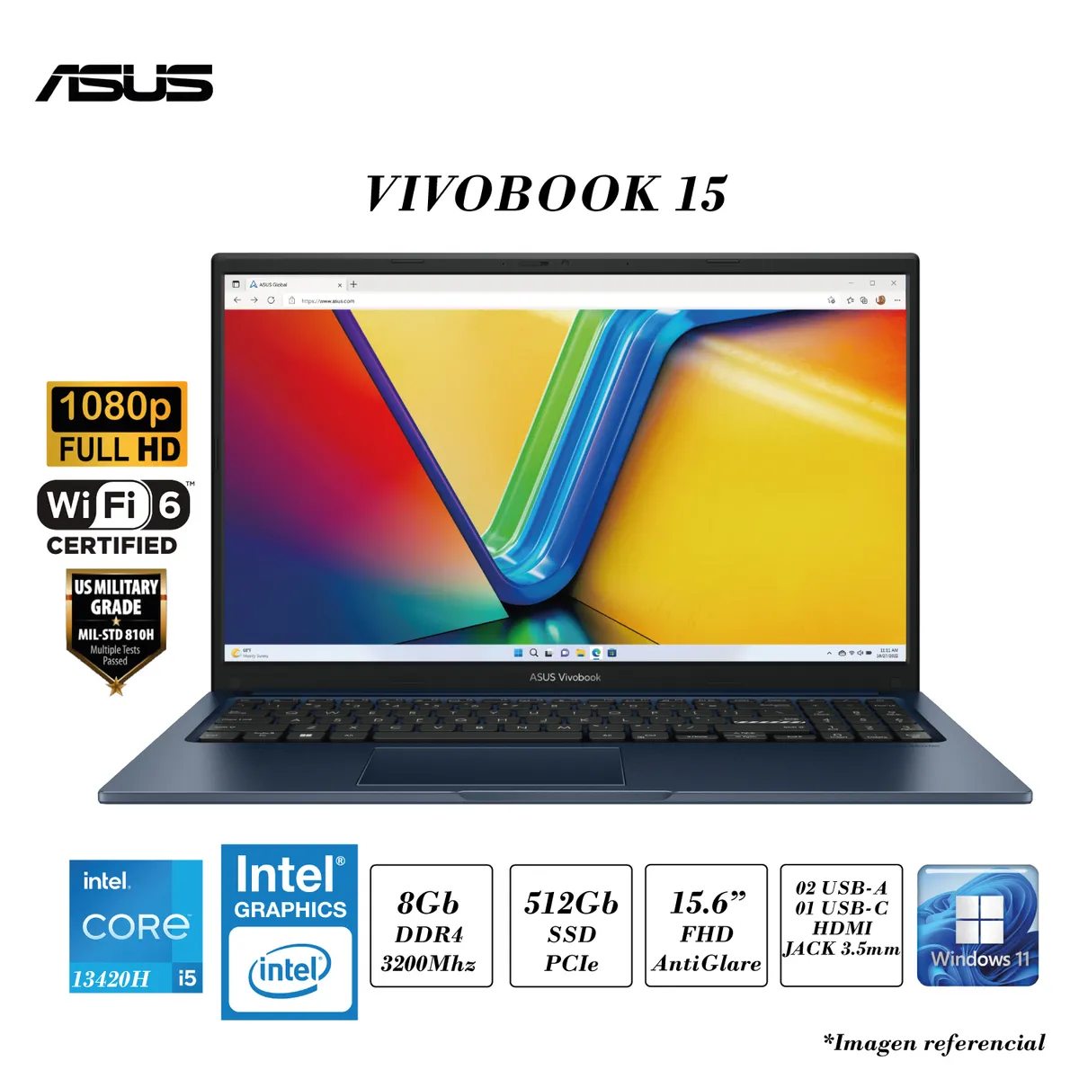 ASUS - LAPTOP ASUS X1502VA INTEL I5-13420H 8GB RAM DDR4 512GB SSD INTEL UHD GRAPHICS 156 FHD WIN 11