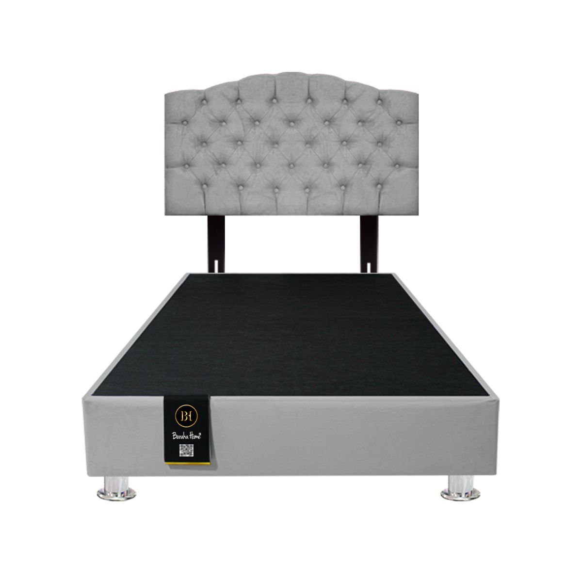 BARAKA HOME - Base de Cama Lutoni+Cabecera Pata Ajustable Huston 2 Plz - Gris Claro