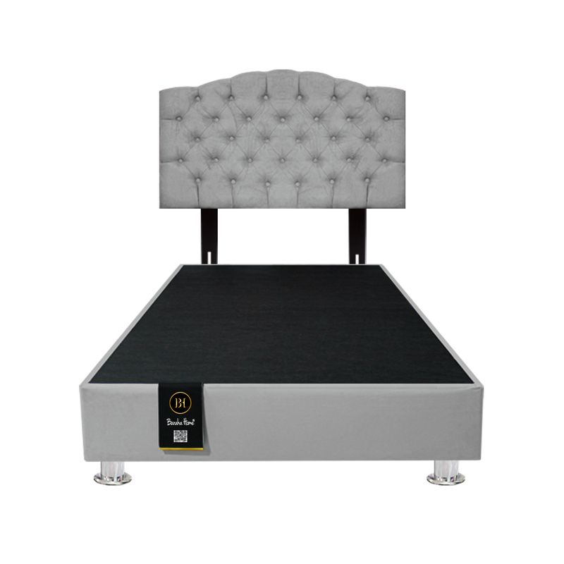 BARAKA HOME - Base de Cama Lutoni+Cabecera Pata Ajustable Huston 2 Plz - Gris Claro
