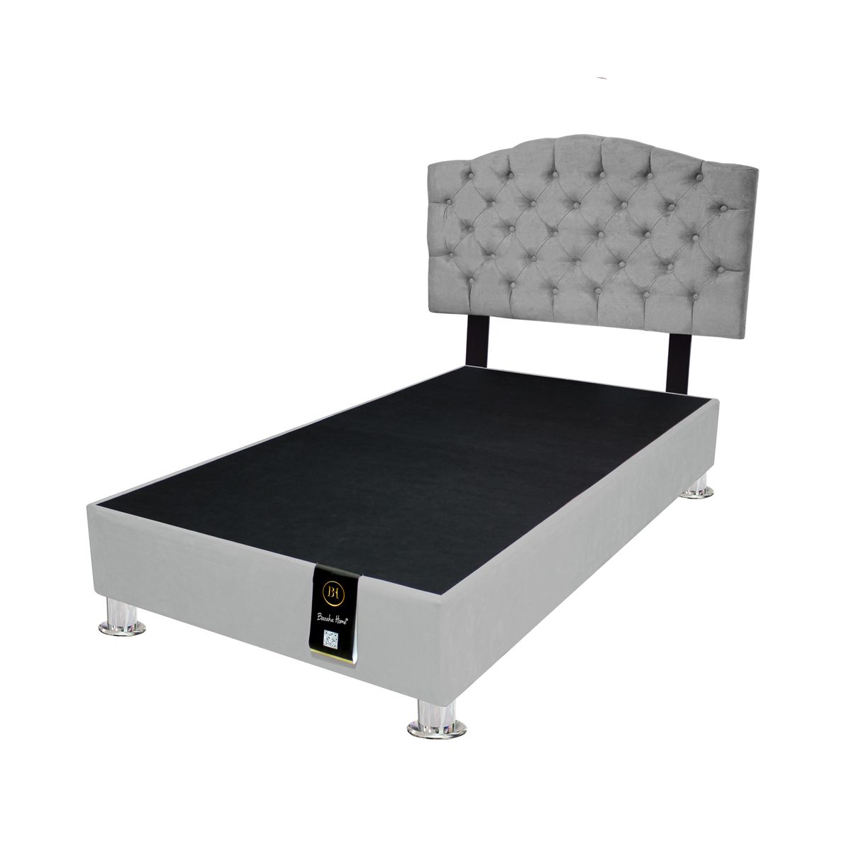 BARAKA HOME - Base de Cama Lutoni+Cabecera Pata Ajustable Huston 2 Plz - Gris Claro