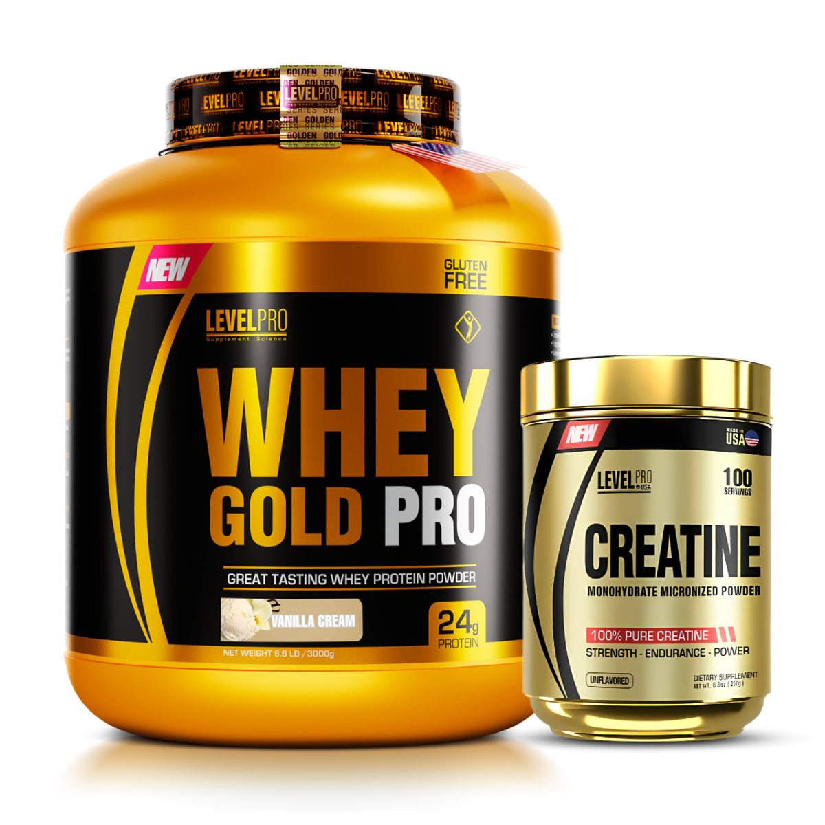 LEVEL PRO - Whey Gold Pro 3 kg / 6.6 lb vainilla + Creatina level pro 250 g