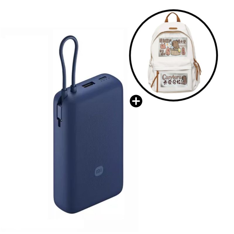 XIAOMI - Power Bank Xiaomi 20000mAh 33W Fast Charger Azul + Mochila Capibara Beige