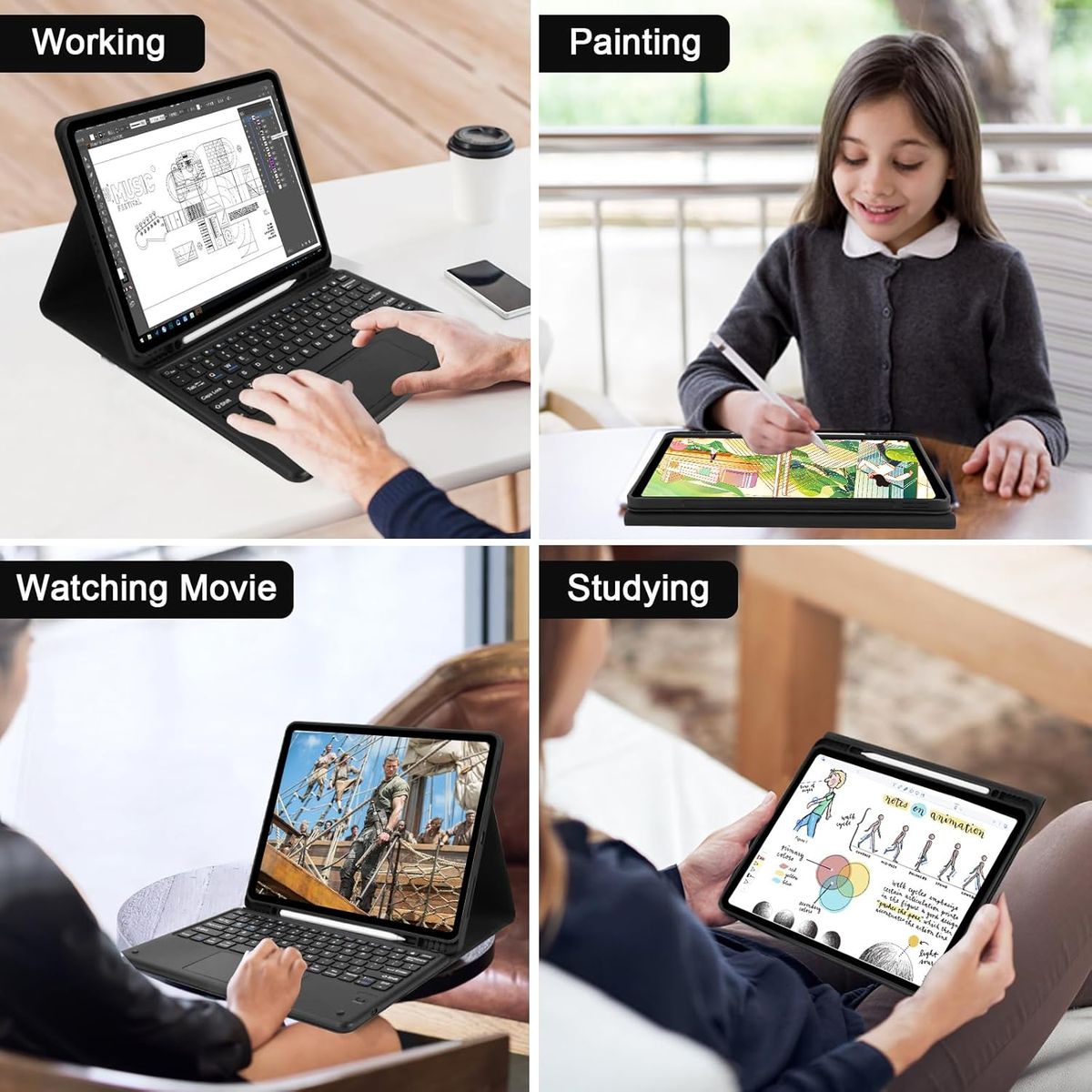 GENERICO - Funda Con Teclado Bluetooth Touchpad para iPad AIR 11 M2 M3 - NEGRO