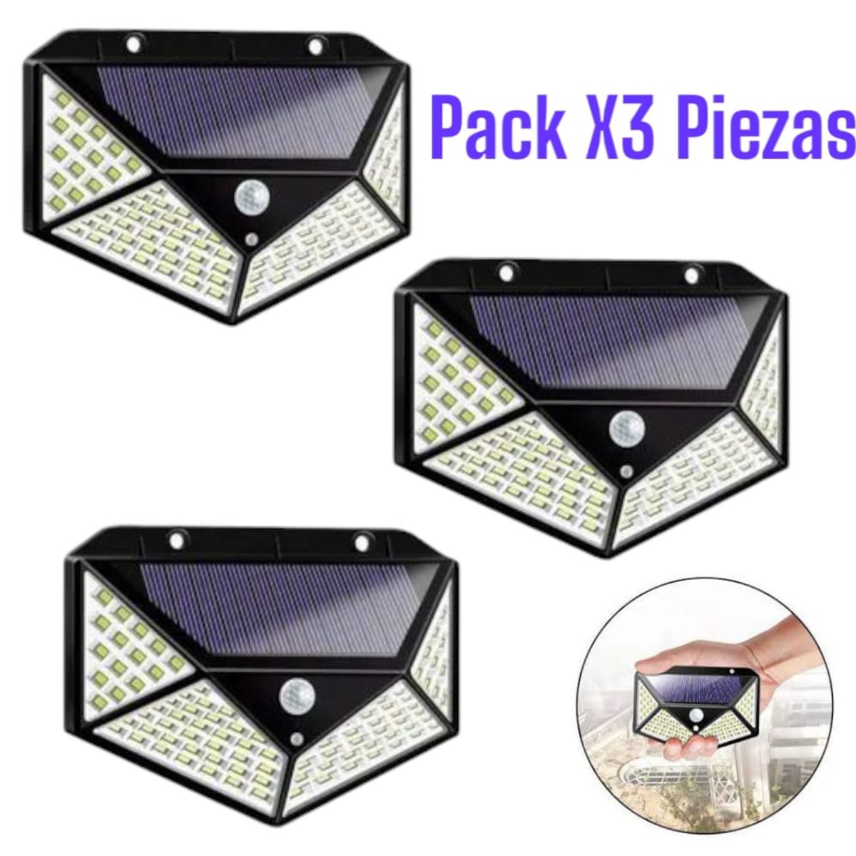 OEM - 3LED Solar de 100 Leds Reflector Foco Lampara Jardin Entrada Cochera