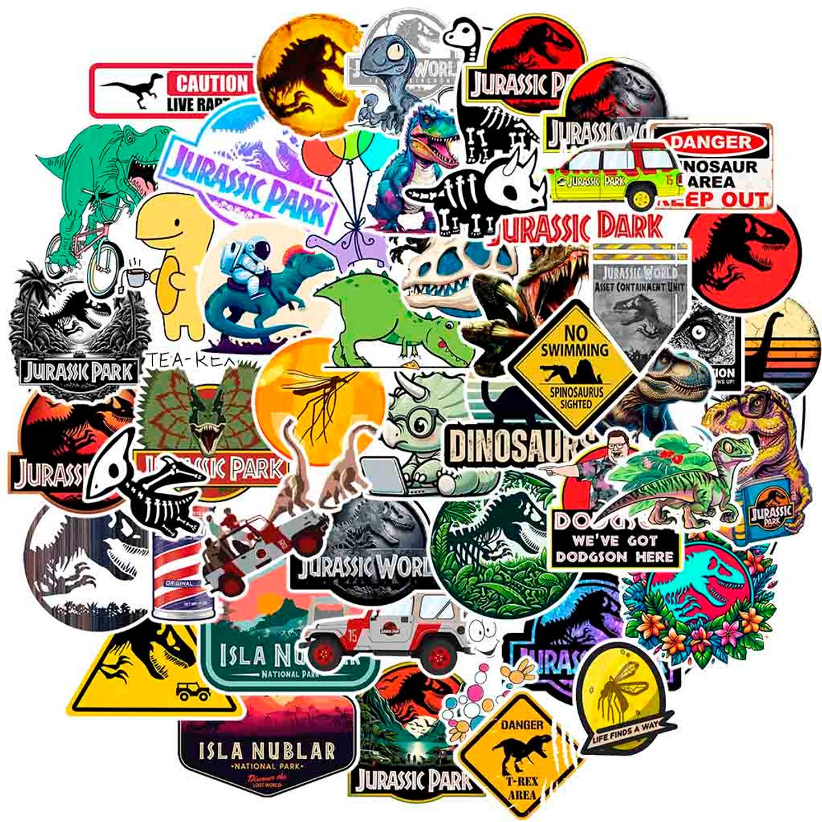 GENERICO - Sticker Dinosaurios pack 50 pegatinas Jurassic Park resistente al agua