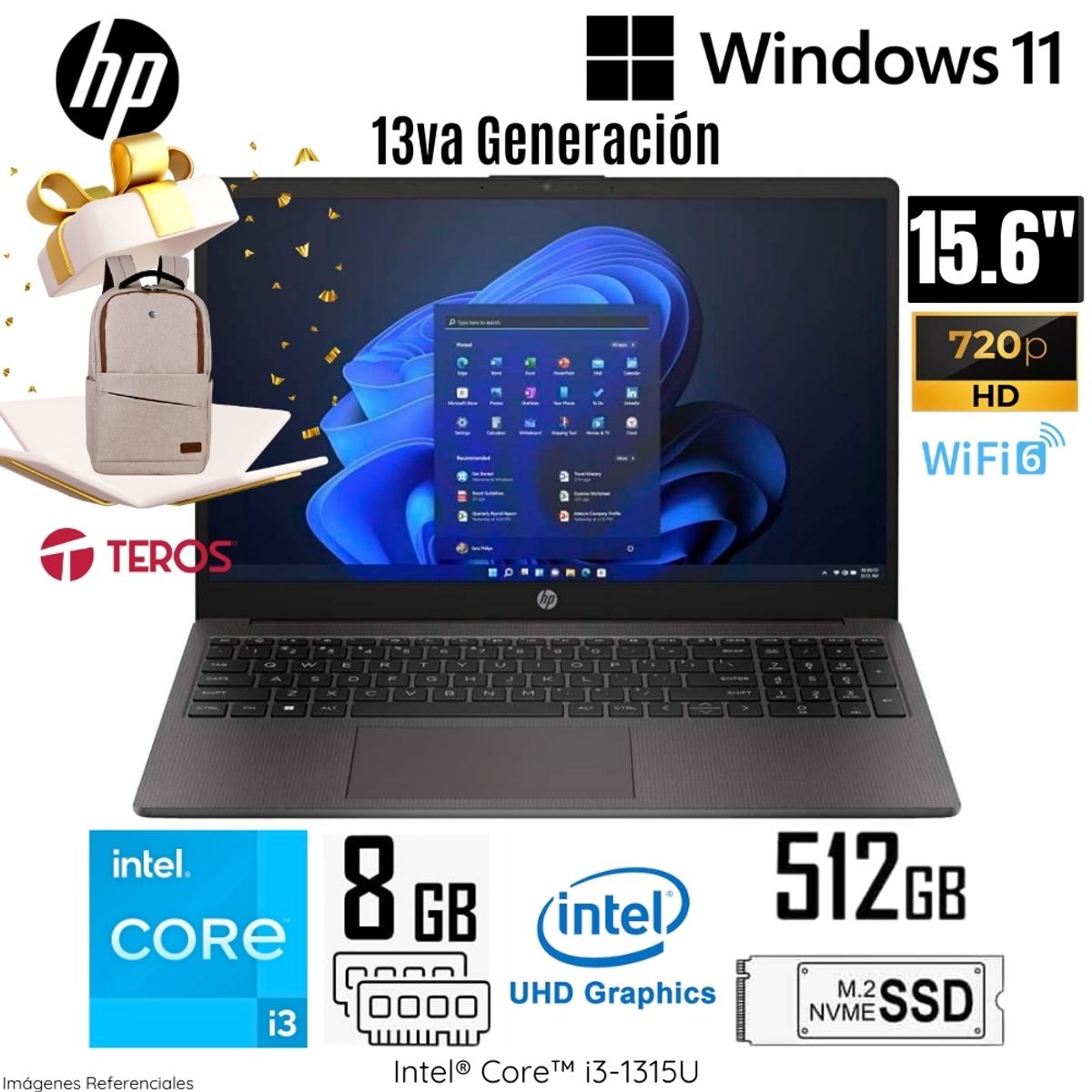 HP - Laptop HP 250 G10 Intel Core i3-1315U 8GB RAM 512GB SSD 15.6" HD - A29CMLA + Regalo