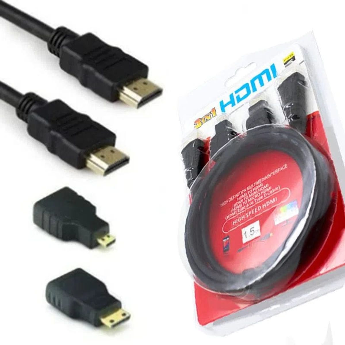 OEM - Cable HDMI 3 en 1 para HDTV y Mini HDMI y Micro HDMI 150cm