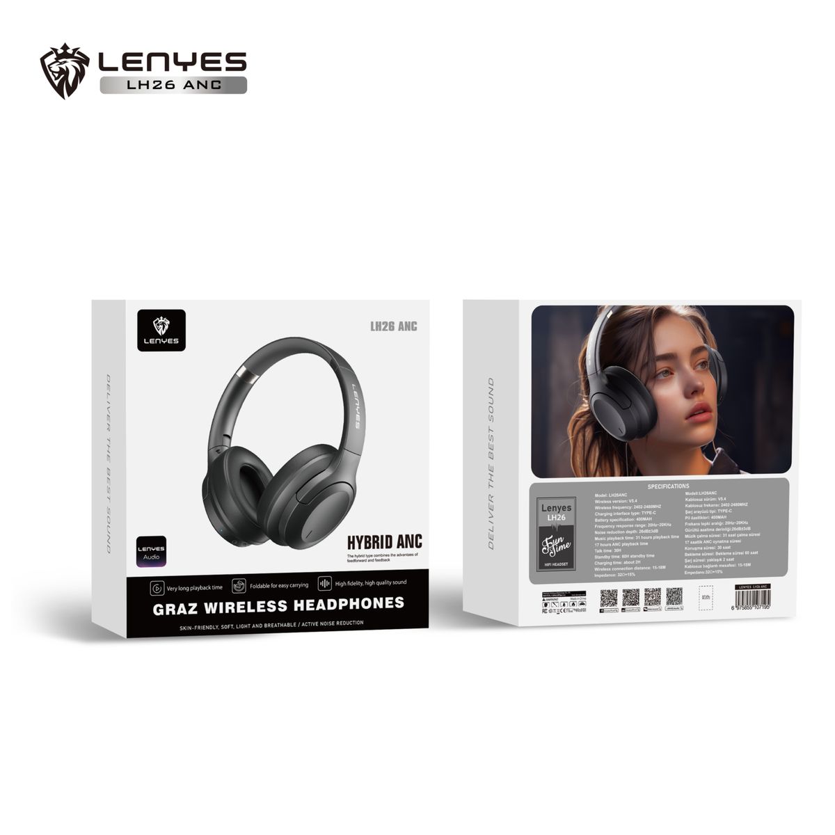 LENYES - Audífonos Bluetooth LENYES LH26 ANC Cancelación de Ruido Over-Ear