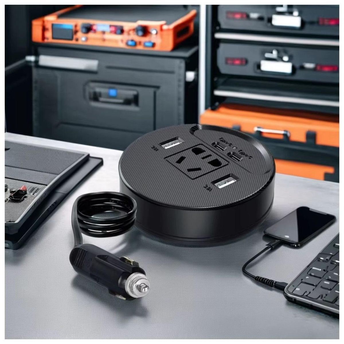 GENERICO - Cargador Adaptador Inversor de Corriente Para Auto 150W 3 Vías USB+Tipo C+AC220V