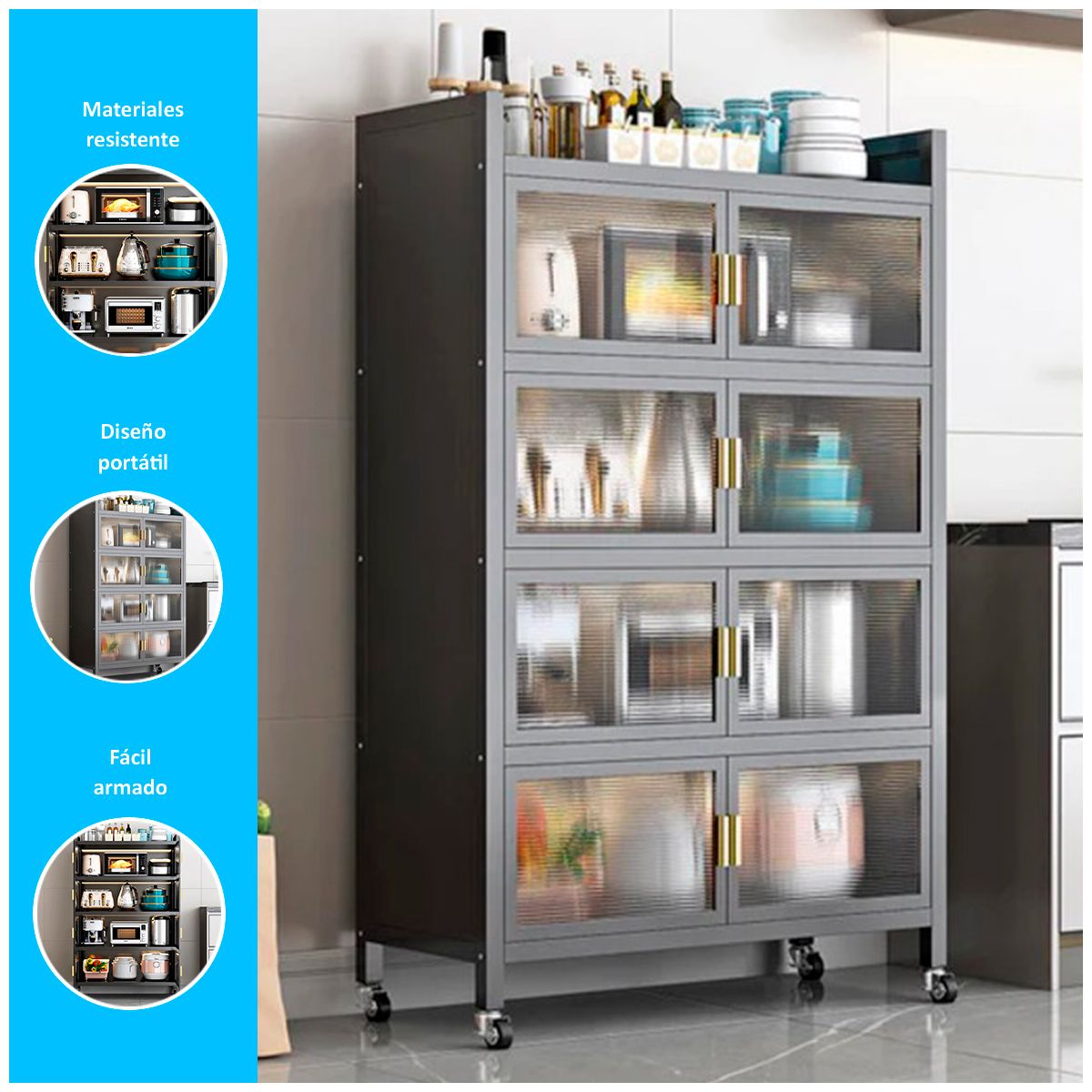 GENERICO - Organizador de cocina 5 pisos color gris 80 cm