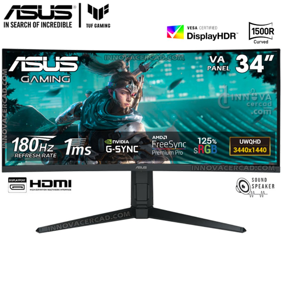 ASUS - Monitor Asus Tuf Gaming 34 VG34VQL3A, WQHD, 1MS, 180HZ, Parlante.