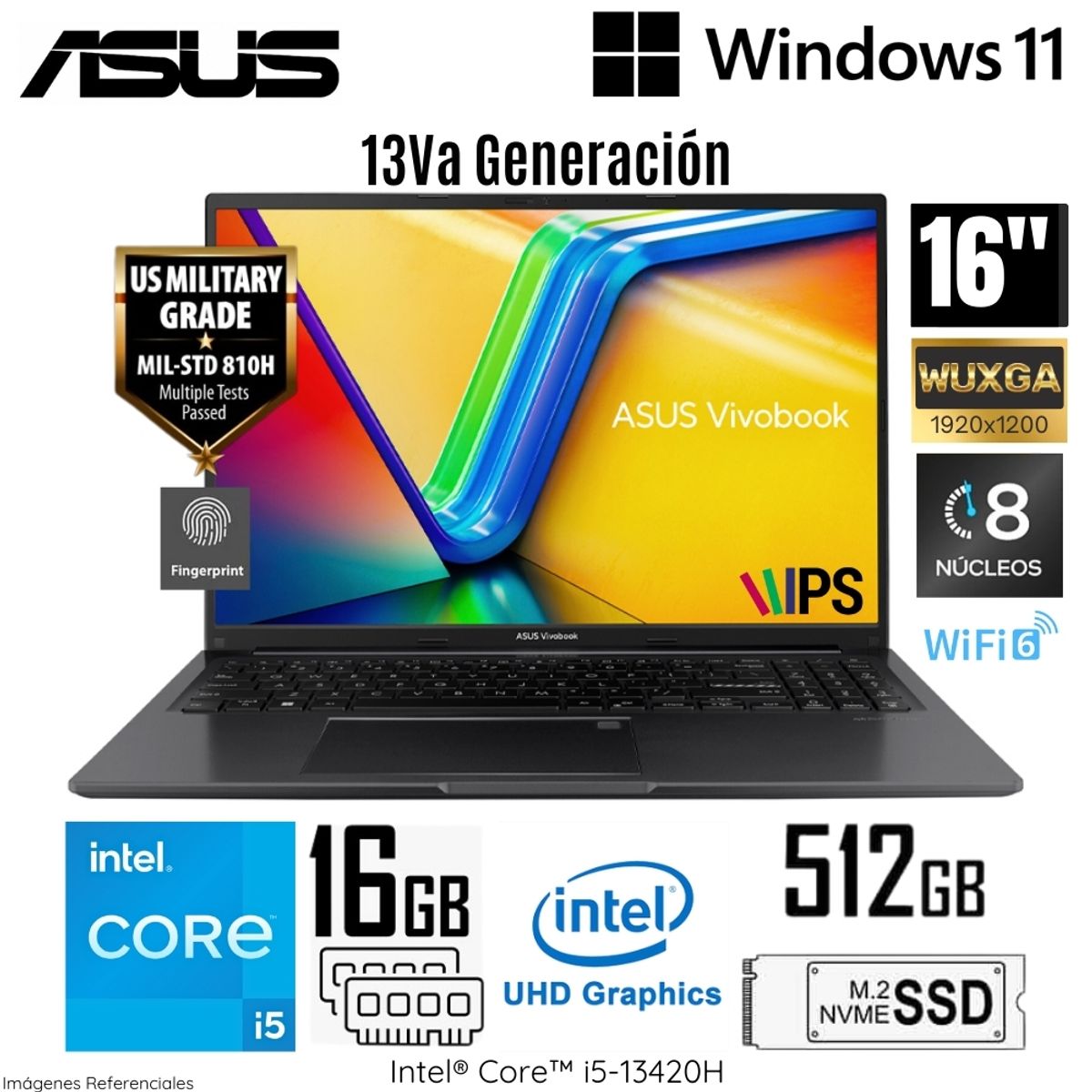 ASUS - Laptop Asus VivoBook X1605VA-MB1234 Intel Core i5-13420H 16GB RAM 512GB SSD 16"  WUXGA Indie Black