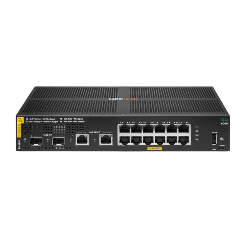 HP - Switch HPE Aruba Networking 6000 12 G Clase 4 PoE 2 G/2 SFP 139 W