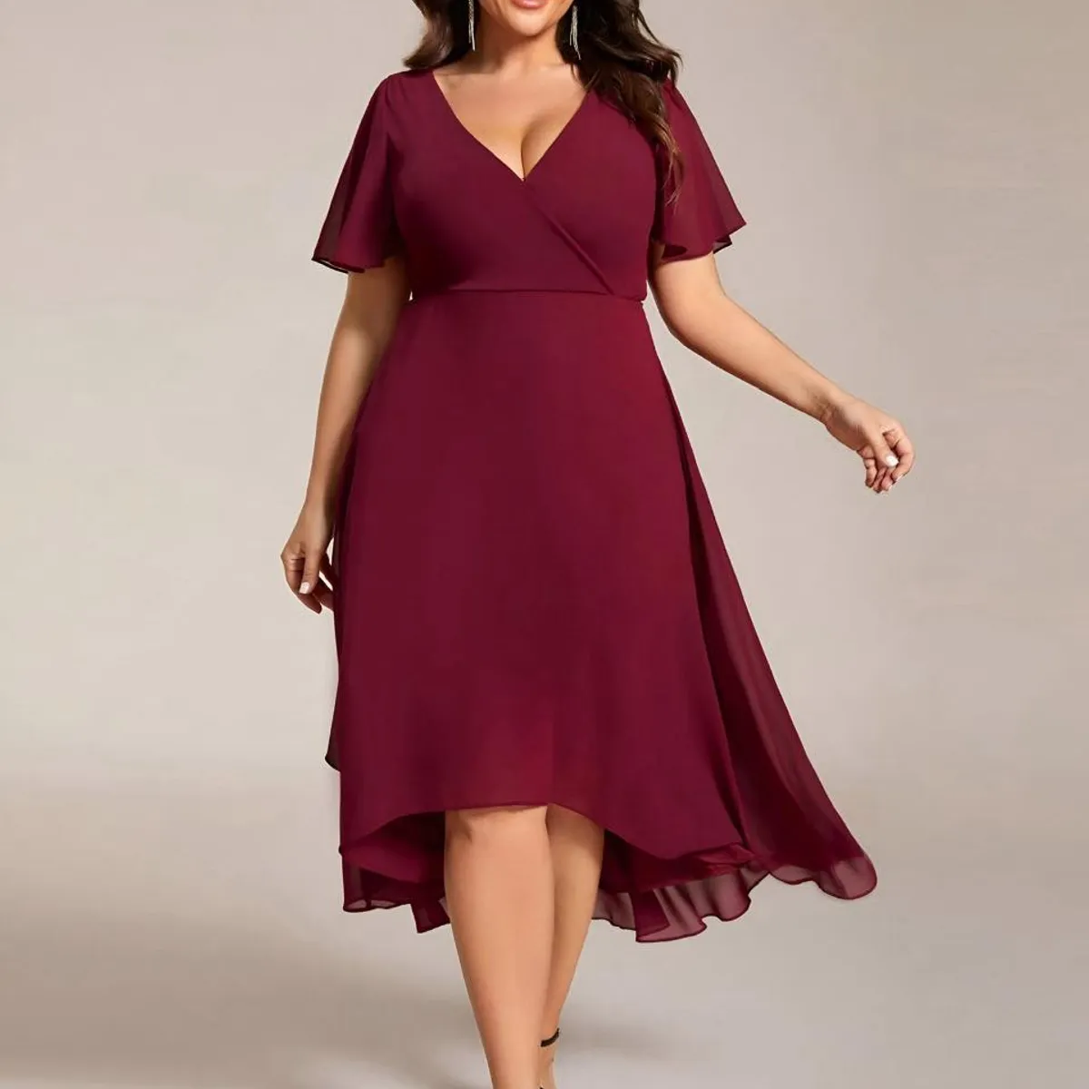 GENERICO - Vestido largo rojo vino gasa