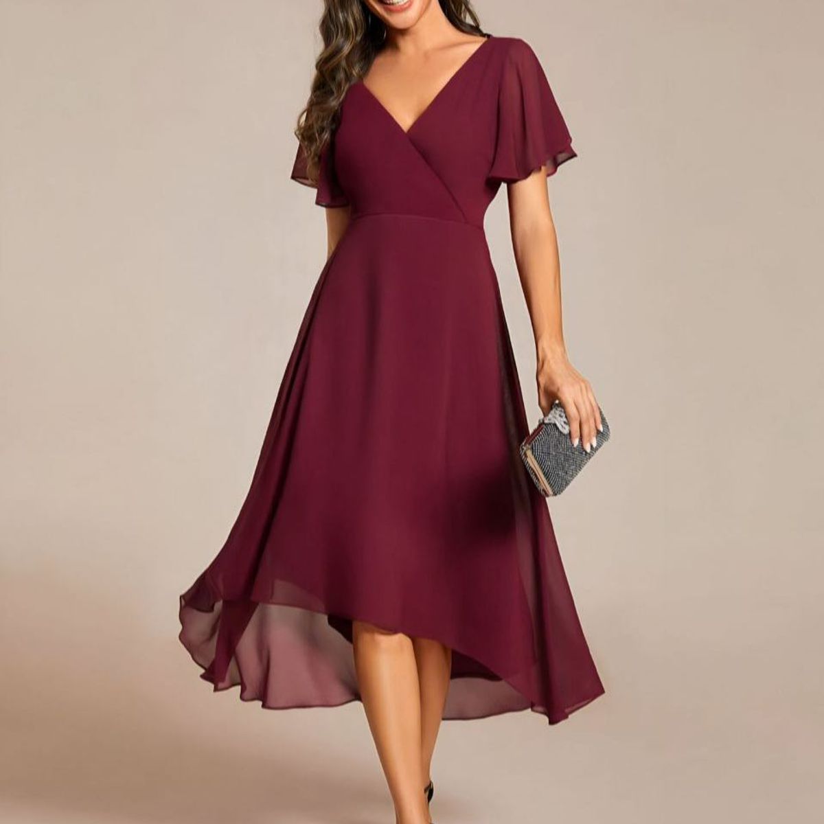 GENERICO - Vestido largo rojo vino gasa