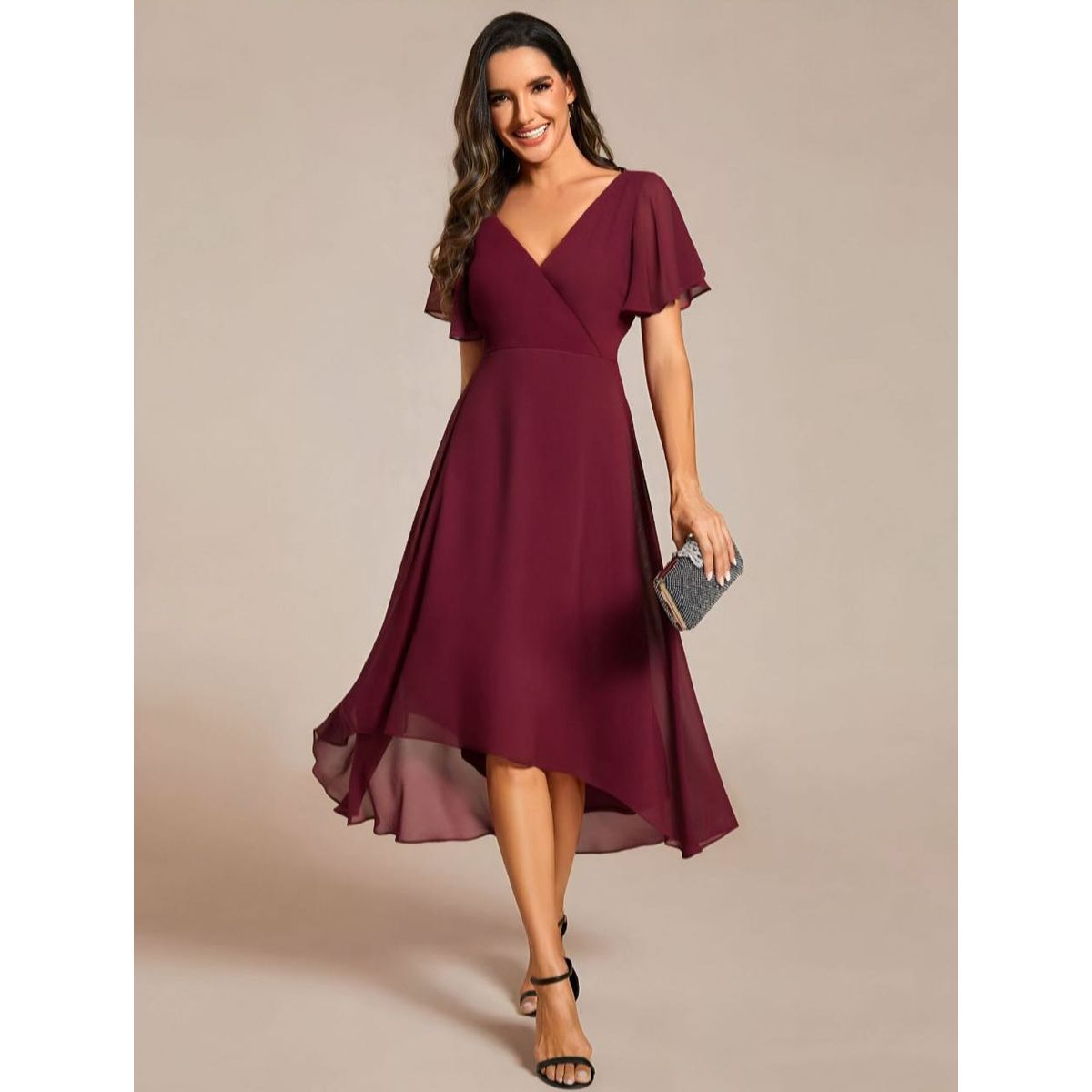 GENERICO - Vestido largo rojo vino gasa