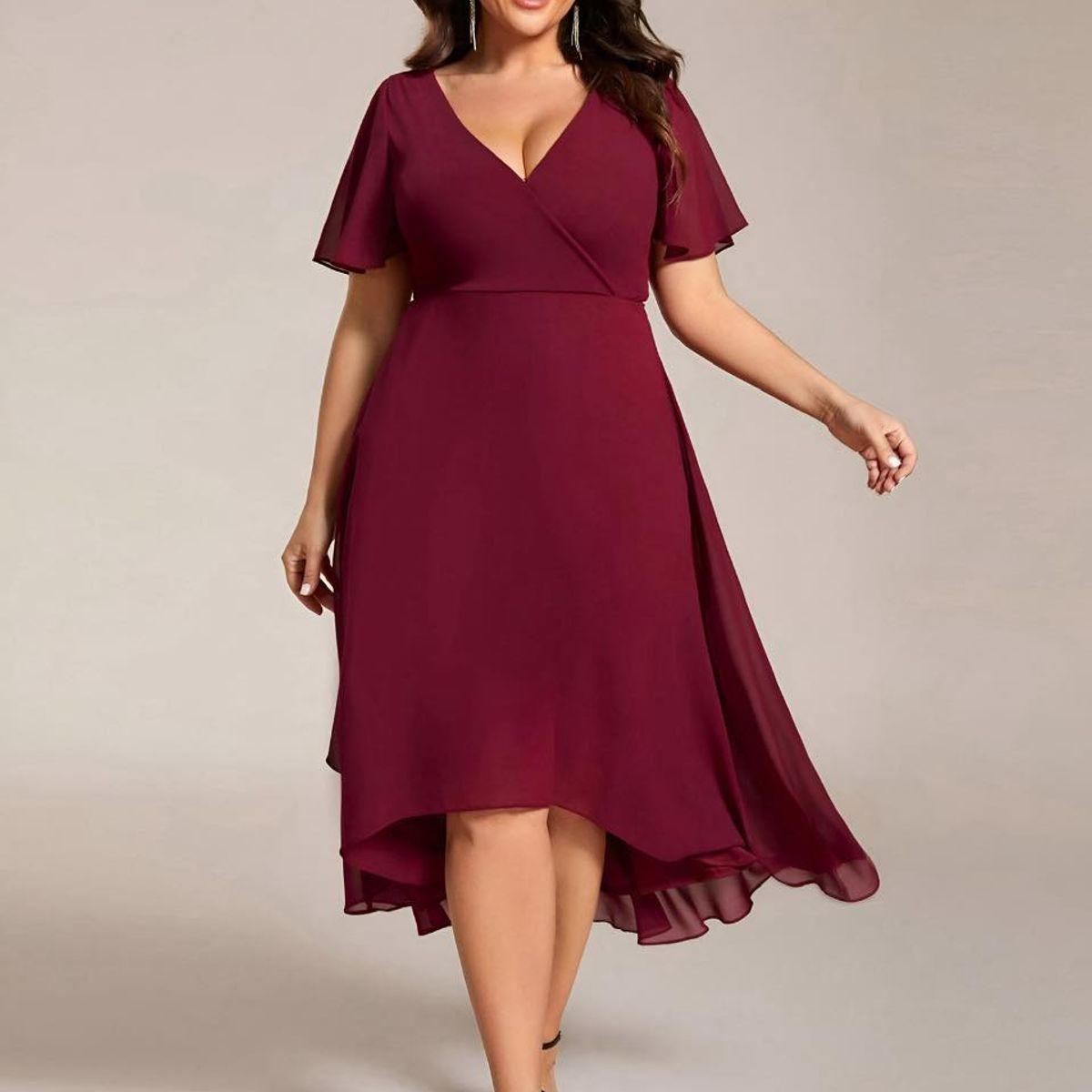 GENERICO - Vestido largo rojo vino gasa