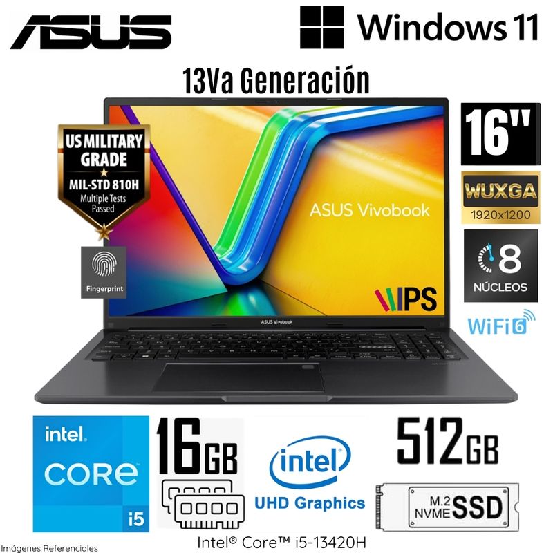 ASUS - Laptop Asus VivaBook X1605VA-MB1234 Intel Core i5-13420H 16GB RAM 512GB SSD 16"  WUXGA Indie Black