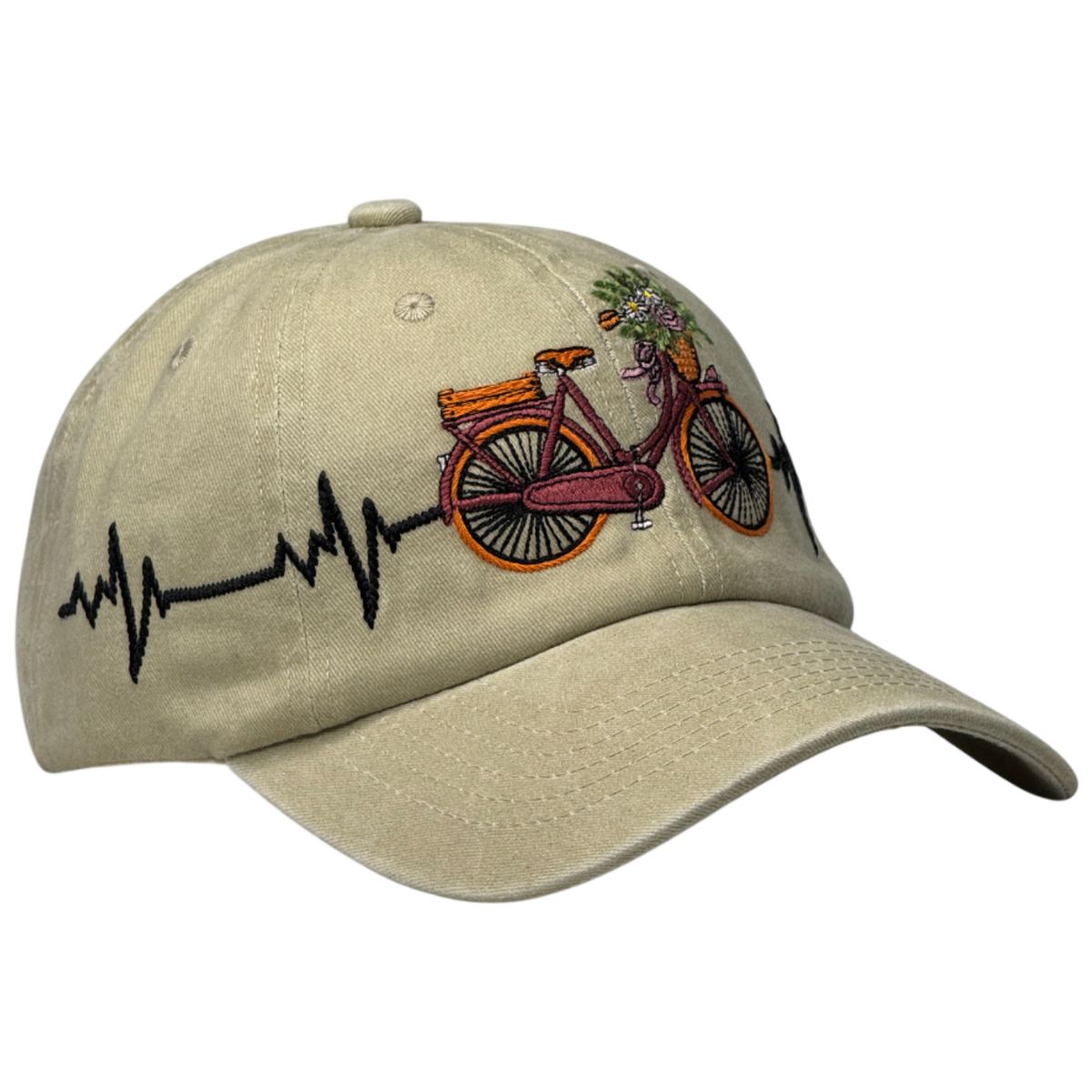GENERICO - Gorra Vintage Beige Claro con Bicicleta Bordada
