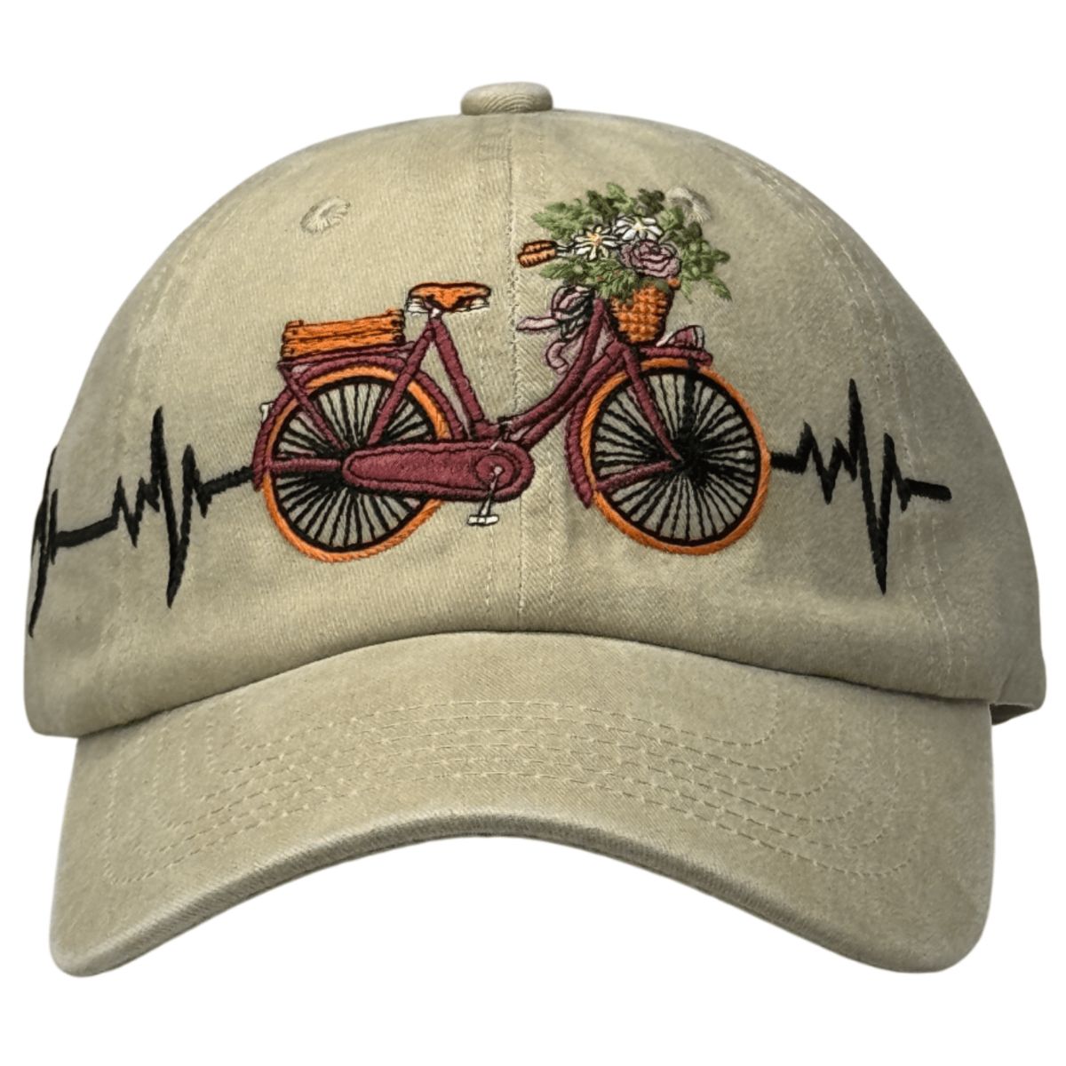 GENERICO - Gorra Vintage Beige Claro con Bicicleta Bordada